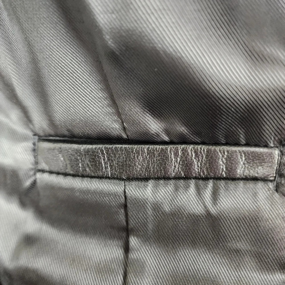 Vintage Leather Jacket Hip Length Double Zip Front  Black Size Large - Picture 12 of 16